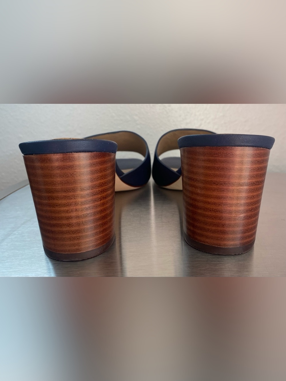 RALPH LAUREN NAVY LEATHER BLOCK HEEL MULES-NEW - Picture 8 of 15